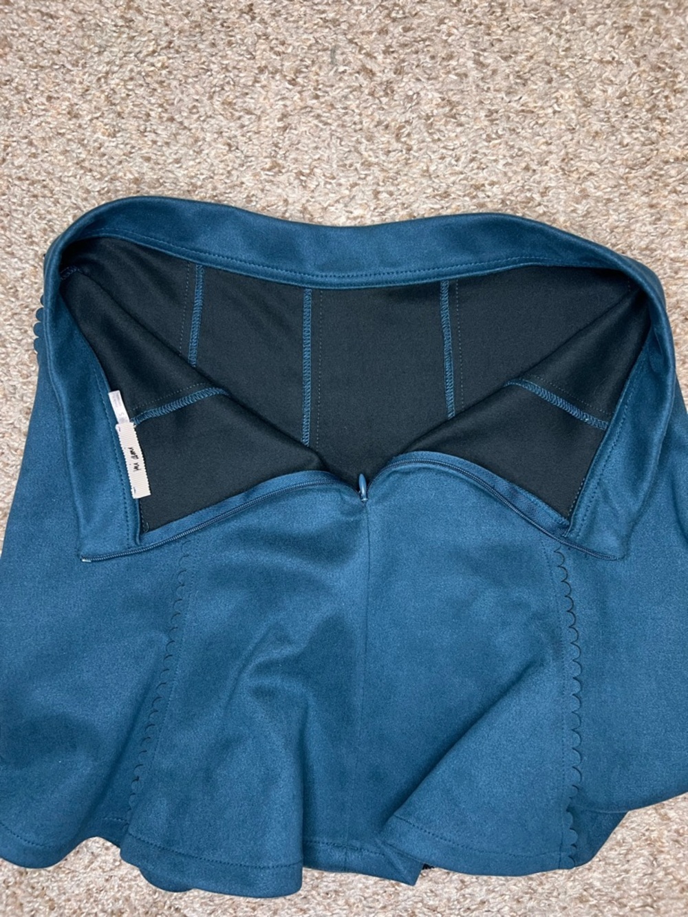 Teal Faux Suede Mini Skirt Scallop Seam A-Line Size Small Soft Velvet Feel - Picture 7 of 9